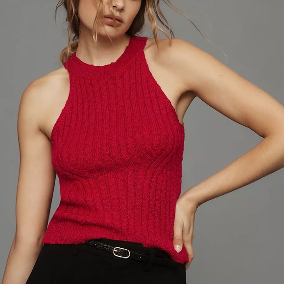 Anthropologie Knit Mock-Neck Sweater Tank in Red - Picture 1 of 7